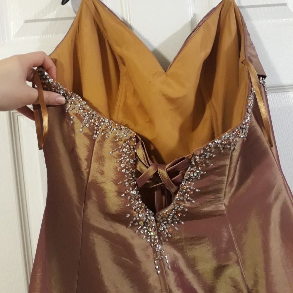 Gorgeous Formal Gown Copper Color Beaded Size 16